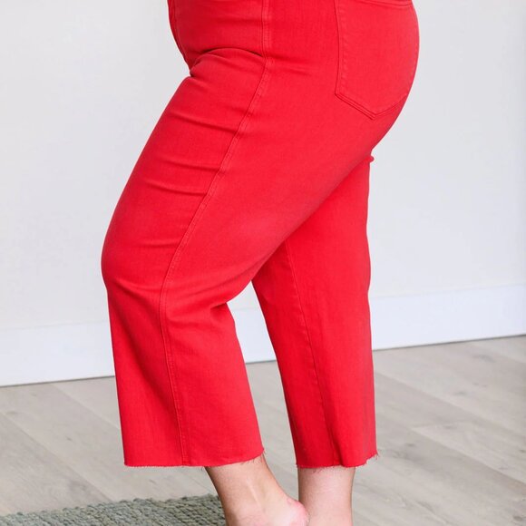 LISA HIGH RISE CONTROL TOP WIDE LEG CROP JEANS IN RED - Picture 3 of 9